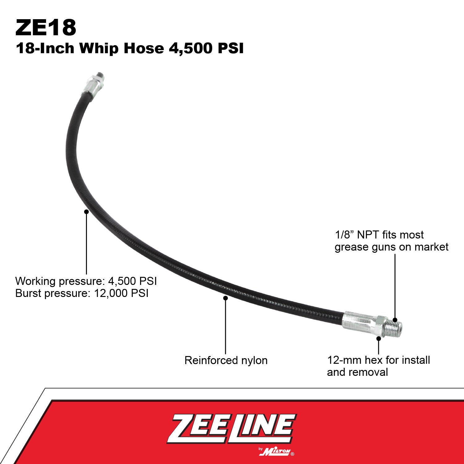 ZE18W - 18 inch Whip Hose 4,500 PSI