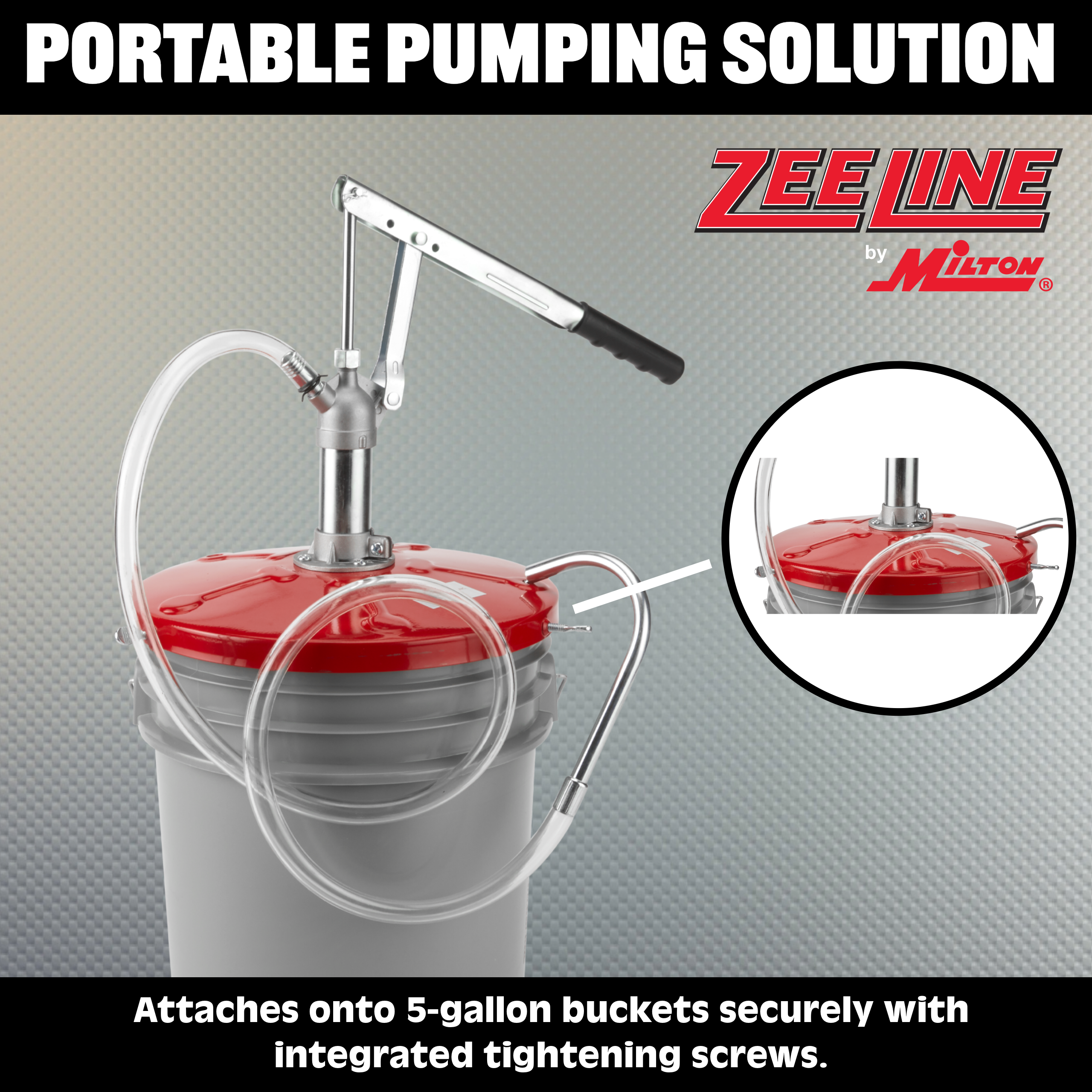 Gear lube pump with vinyl hose that delivers approximately 1 gallon per 55 strokes