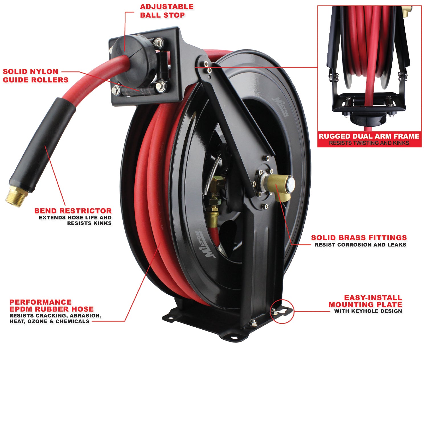 Steel Dual Arm Auto-Retractable Hose Reel, 1/2