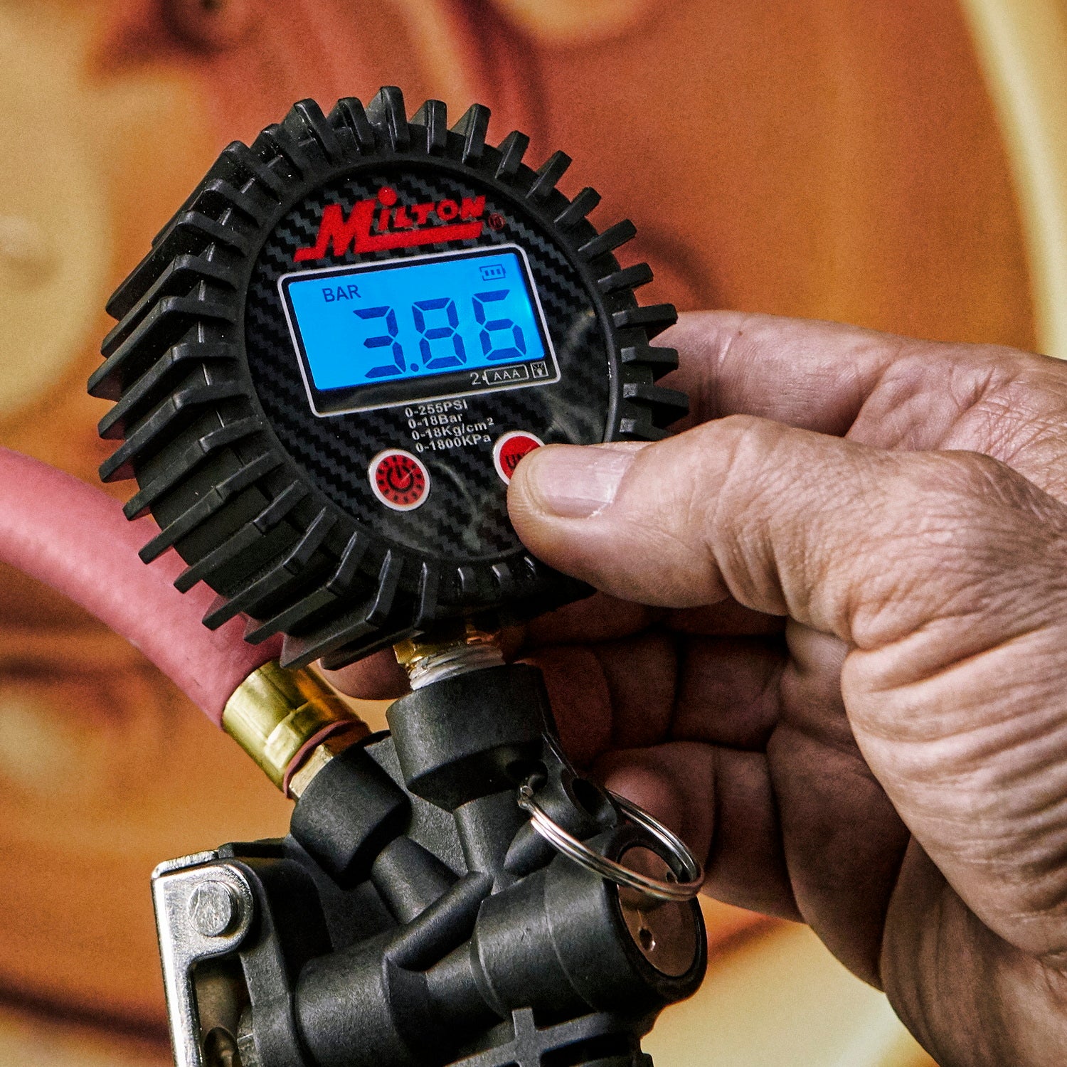 BikeMaster Tire Pressure Gauge & Hose - 15 PSI For Motorcycle Tires