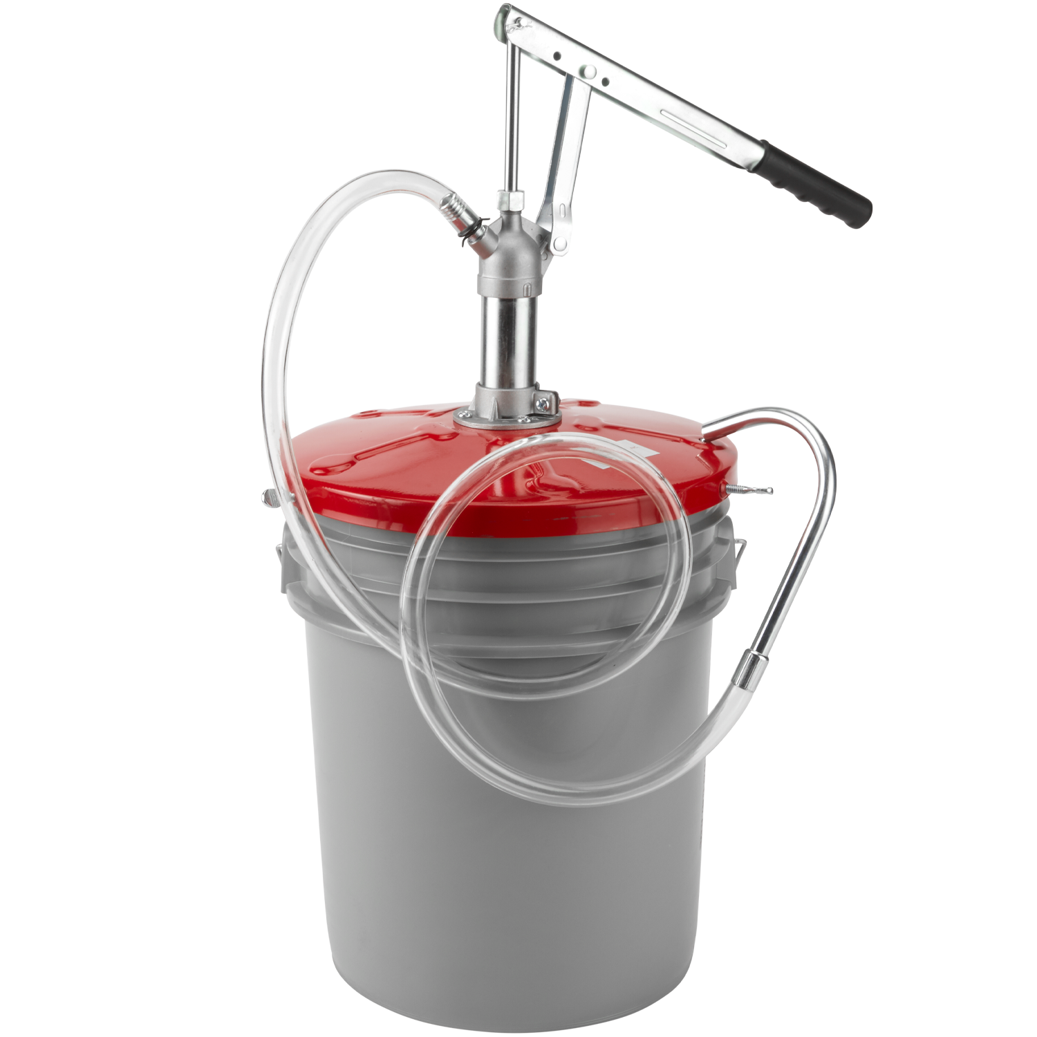 Gear lube pump with vinyl hose that delivers approximately 1 gallon per 55 strokes
