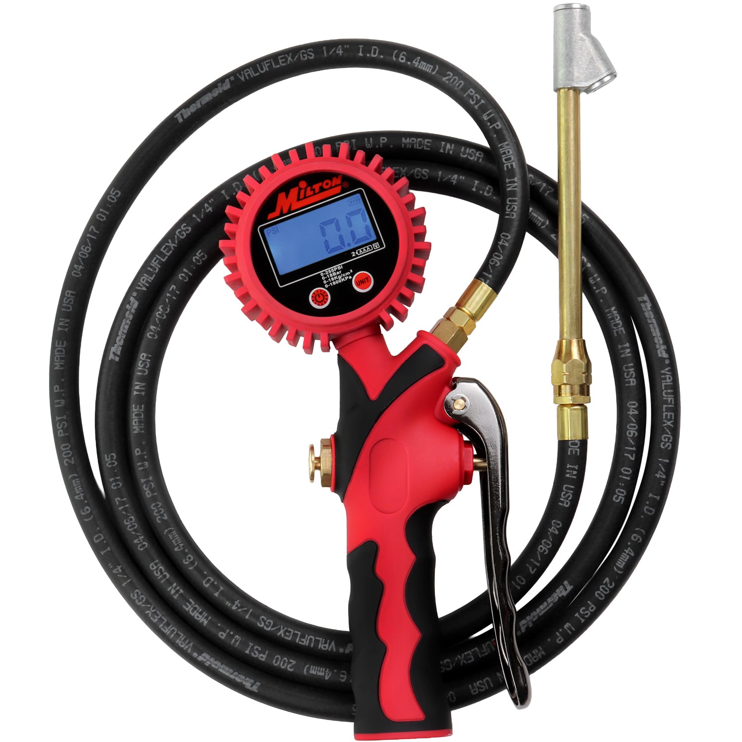 OSHA-Compliant Digital Tire Inflator Gauge with 7-Ft Hose – 360° Swivel Backlit Display, 0–255 PSI