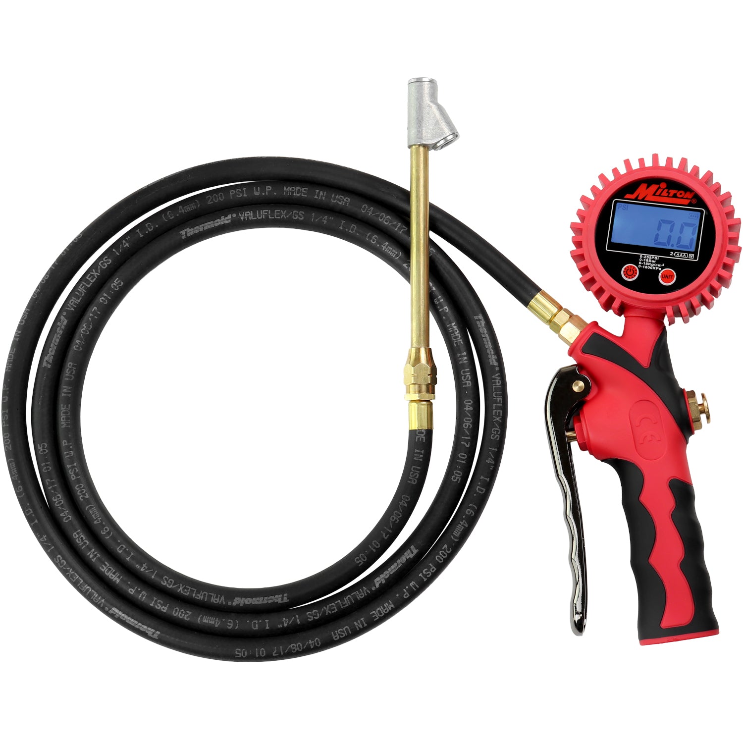 OSHA-Compliant Digital Tire Inflator Gauge with 7-Ft Hose – 360° Swivel Backlit Display, 0–255 PSI