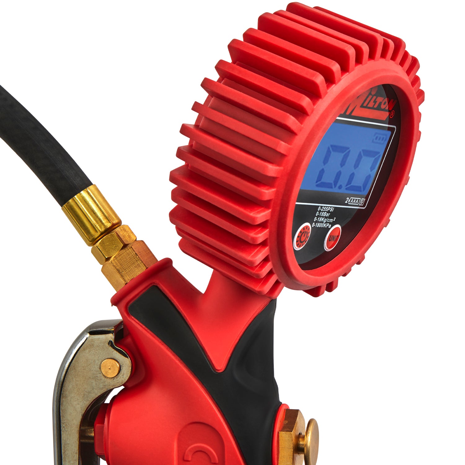 OSHA-Compliant Digital Tire Inflator Gauge with 7-Ft Hose – 360° Swivel Backlit Display, 0–255 PSI