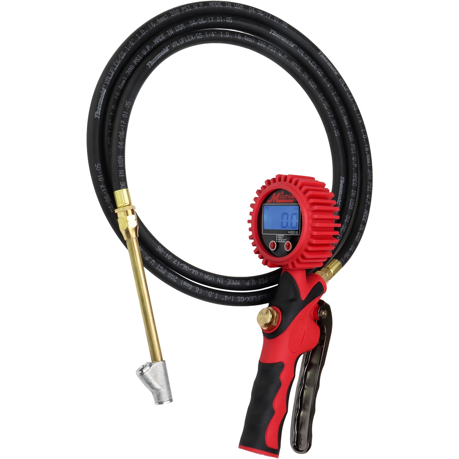 OSHA-Compliant Digital Tire Inflator Gauge with 7-Ft Hose – 360° Swivel Backlit Display, 0–255 PSI
