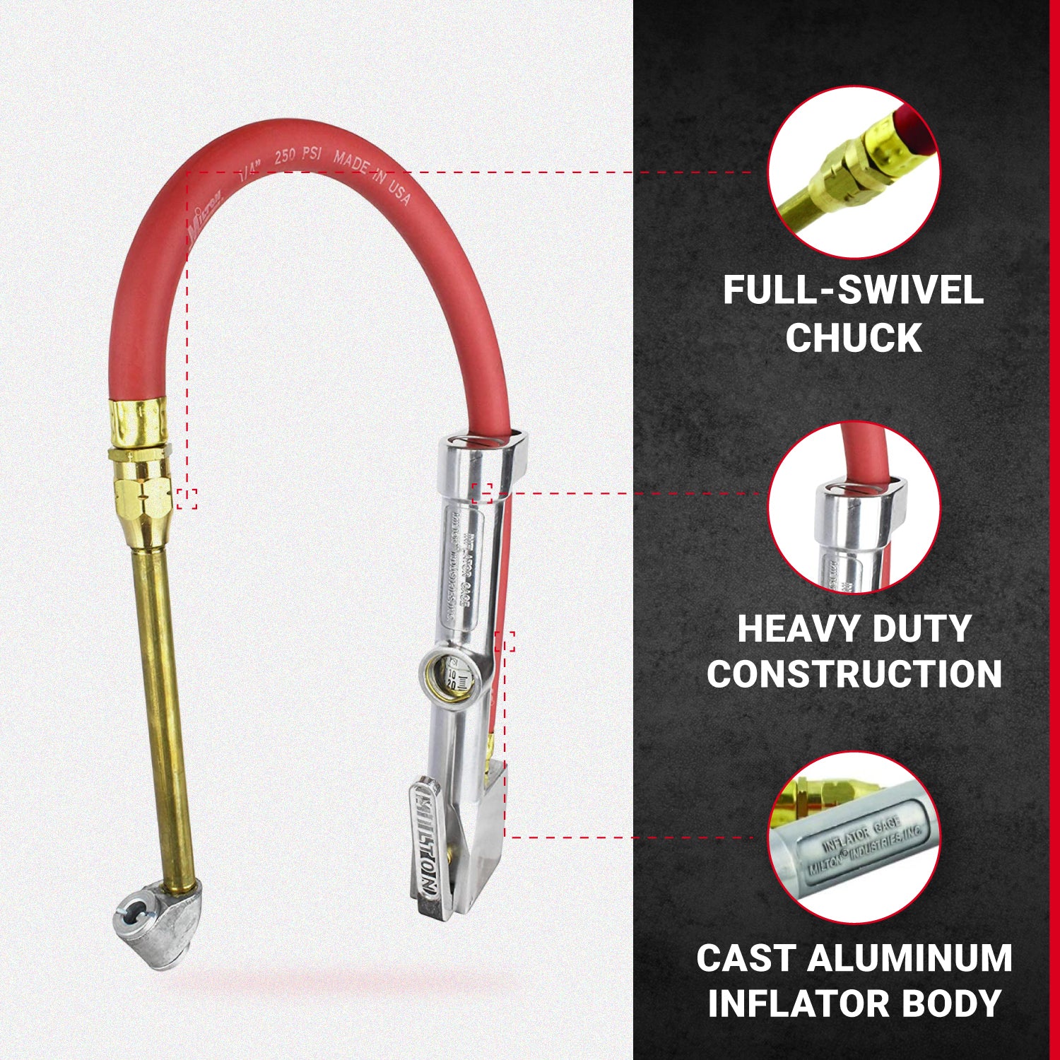 NEW & IMPROVED - Milton® Tire Inflator Gauge with Dual Head Straight F