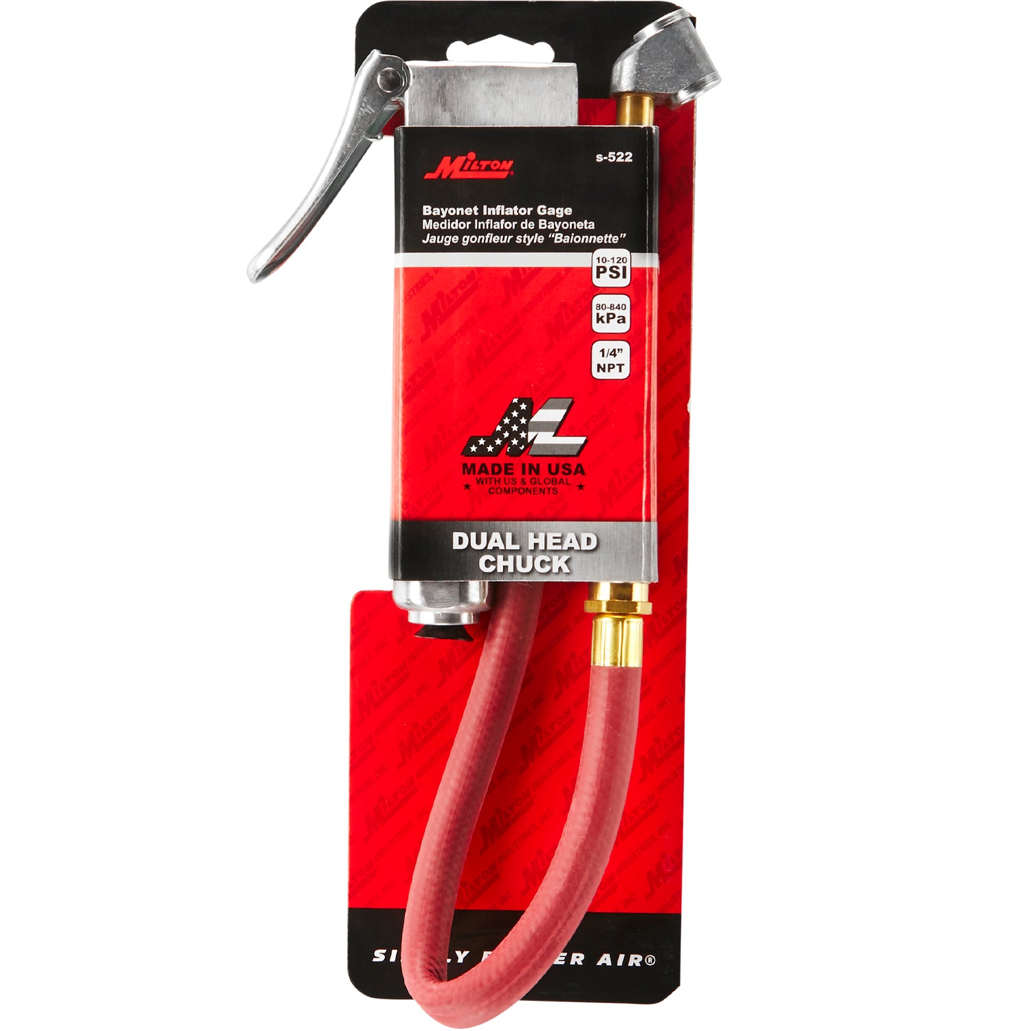 Bayonet Tire Inflator Gauge - Dually Truck Tire Air Chuck Head, 120 Max PSI