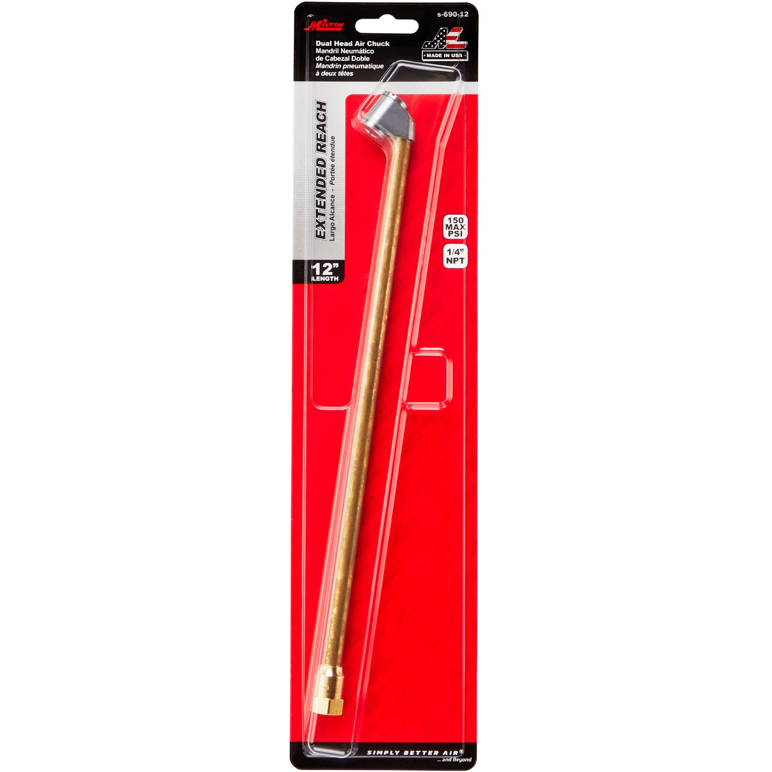 12 Inch Extended-Reach Dual-Head Air Chuck, 1/4