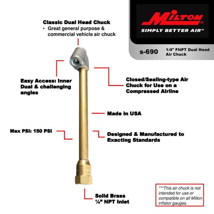 Milton 1/4 In. FNPT 150 Psi 12 In. L Dual Head Extended Reach Air Chuck - Foto 3
