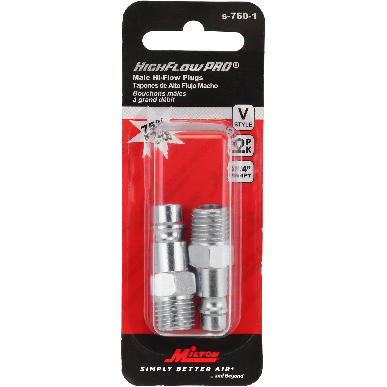 Milton 1/4" FNPT V Estilo Acero De Alto Flujo Plug – Pack De 2
