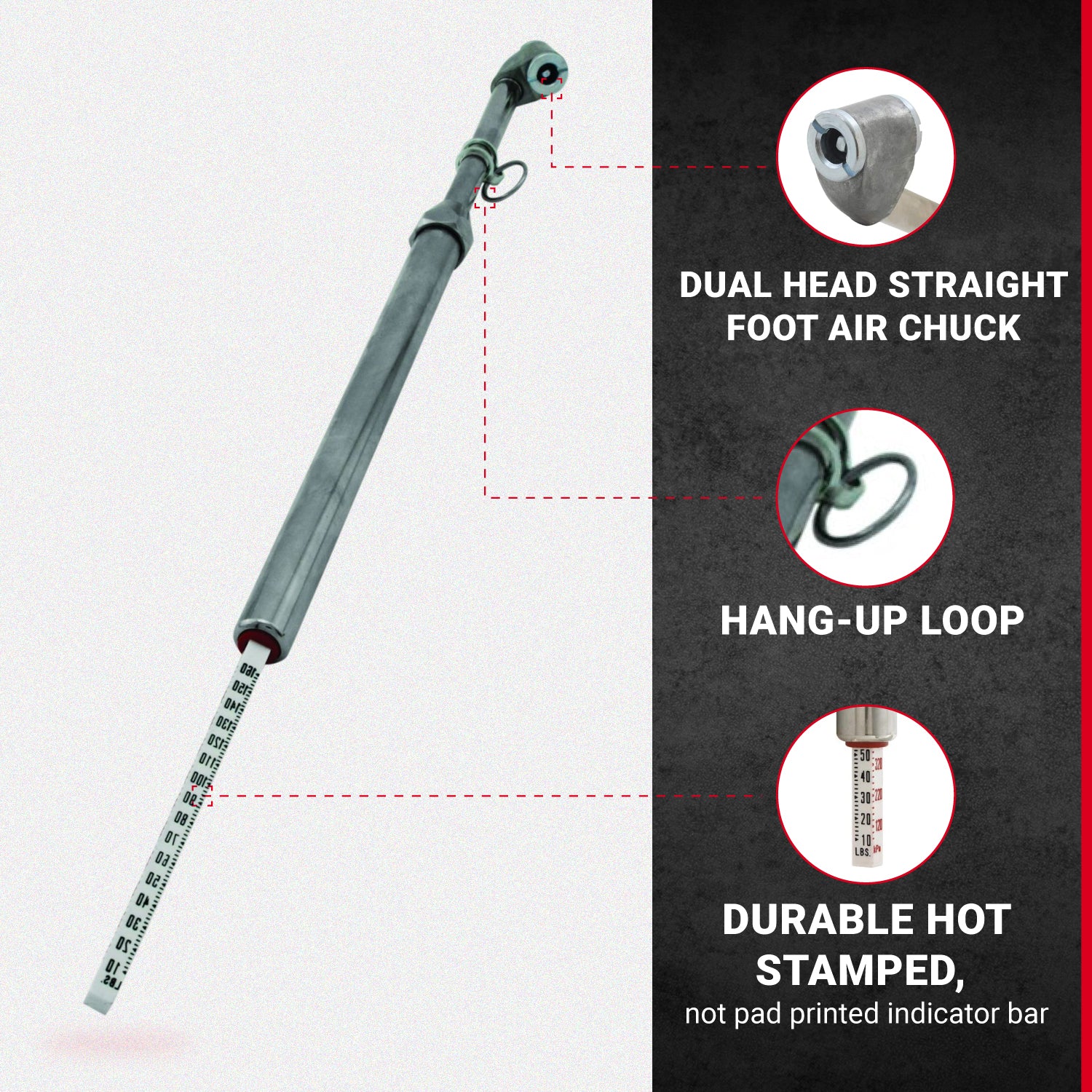 Dual Head Tire Pressure Guage, 10-160 PSI, Dually Tire Pressure Gauge, Truck, Tractor Trailer, RV & Car, S-986