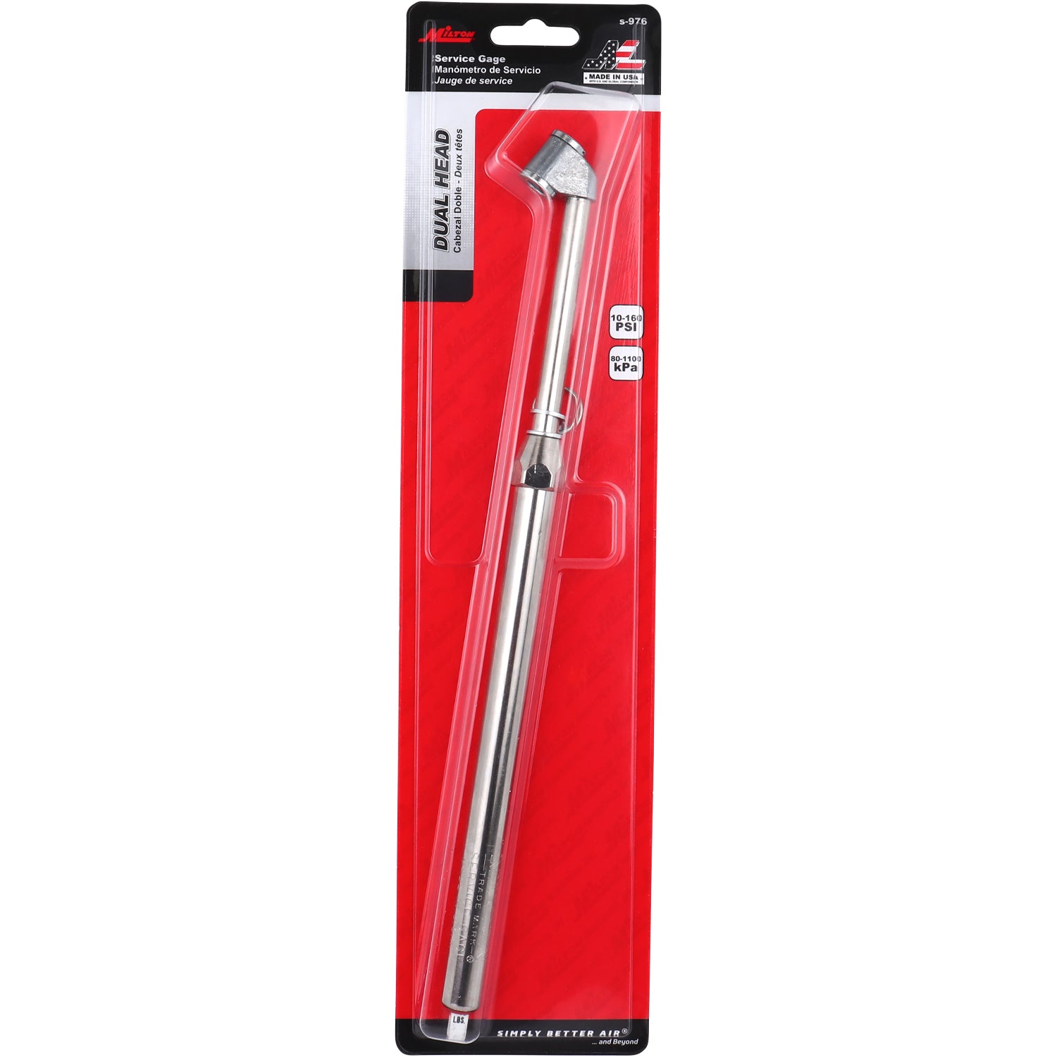 Dual Head Tire Pressure Guage, 10-160 PSI, Dually Tire Pressure Gauge, Truck, Tractor Trailer, RV & Car, S-986