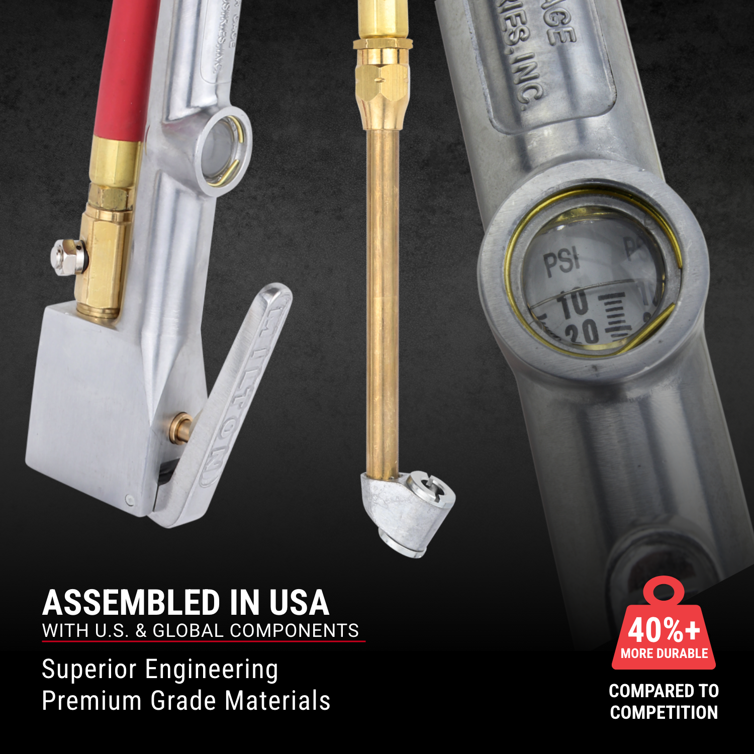 Milton® 516 Tire Inflator Gauge with Dual Head Straight Foot Air Chuck