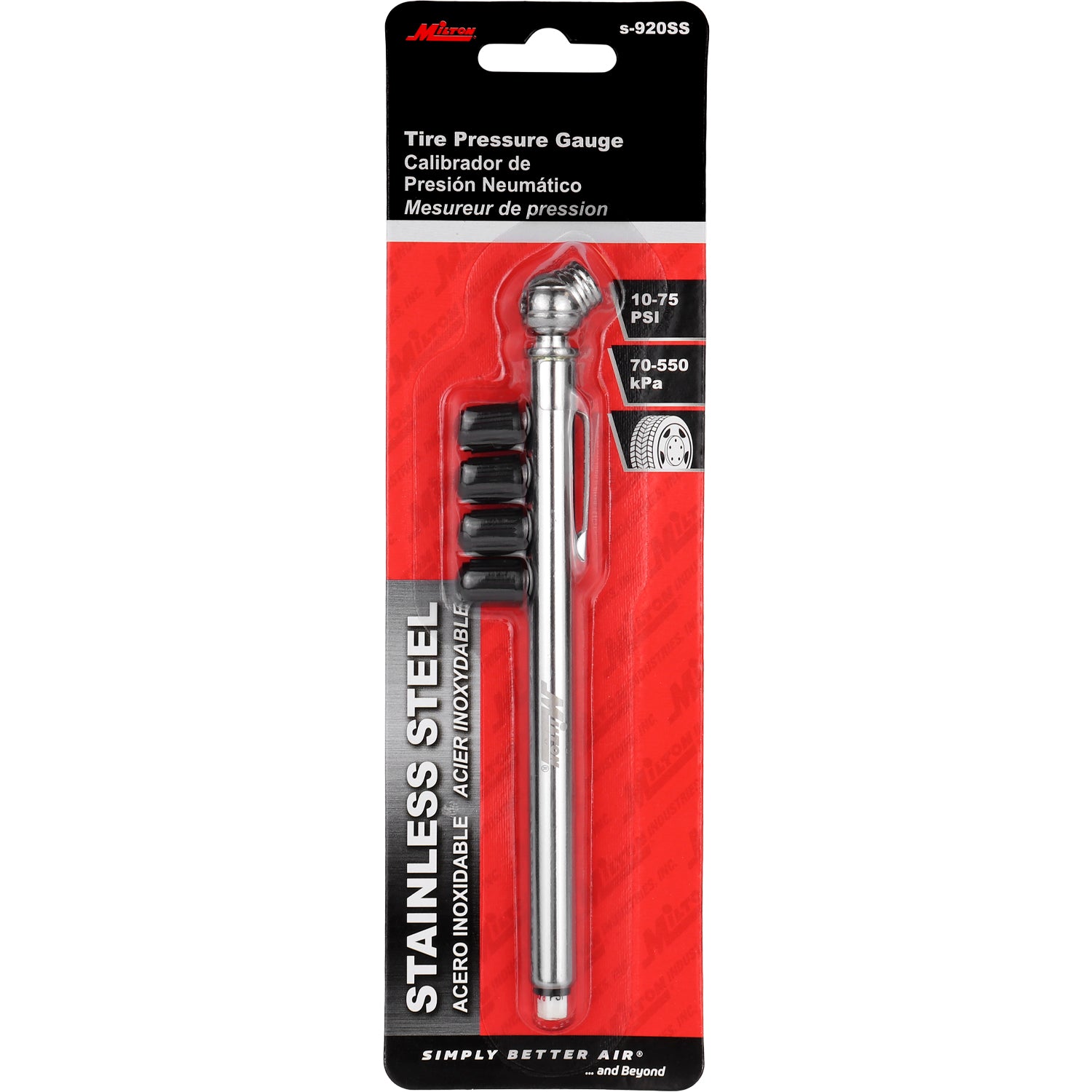 Tire Pressure Gauge with Tire Tread Gauge, Single Ball-Head Air Chuck, Stainless Steel Pencil Tire Gauge, 10-75 PSI