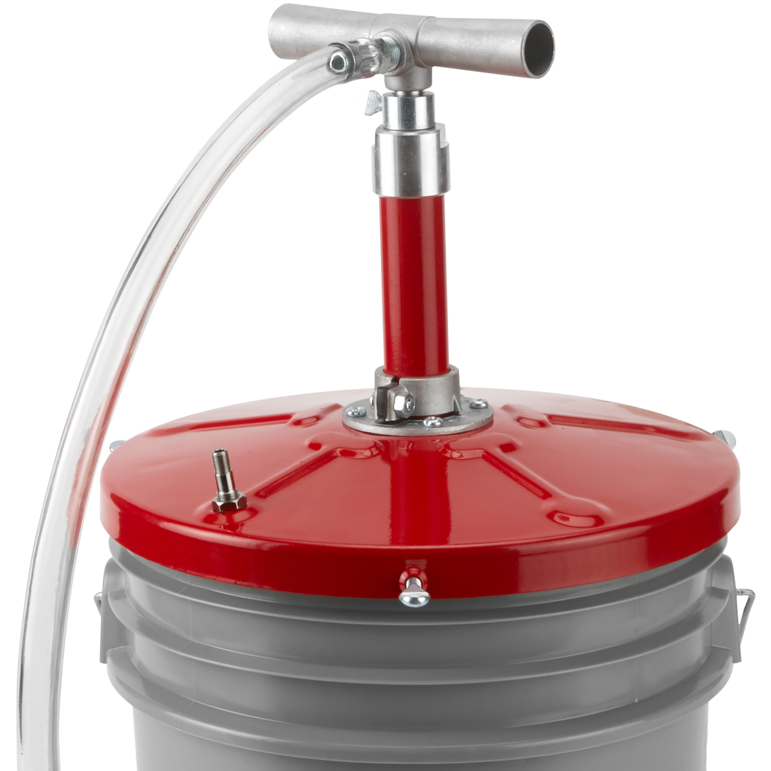 Hand operated tire sealant pump with return valve and 5' hose, designed to fit 5-6 1/2 gallon pails Hand operated tire sealant pump with return valve and 5' hose, designed to fit 5-6 1/2 gallon pails