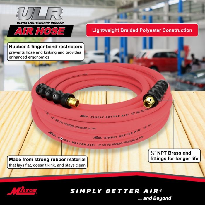 Milton ULR 1/2 ID x 50' (3/8 MNPT) Ultra Lightweight Rubber Air Hose for Extreme Environments