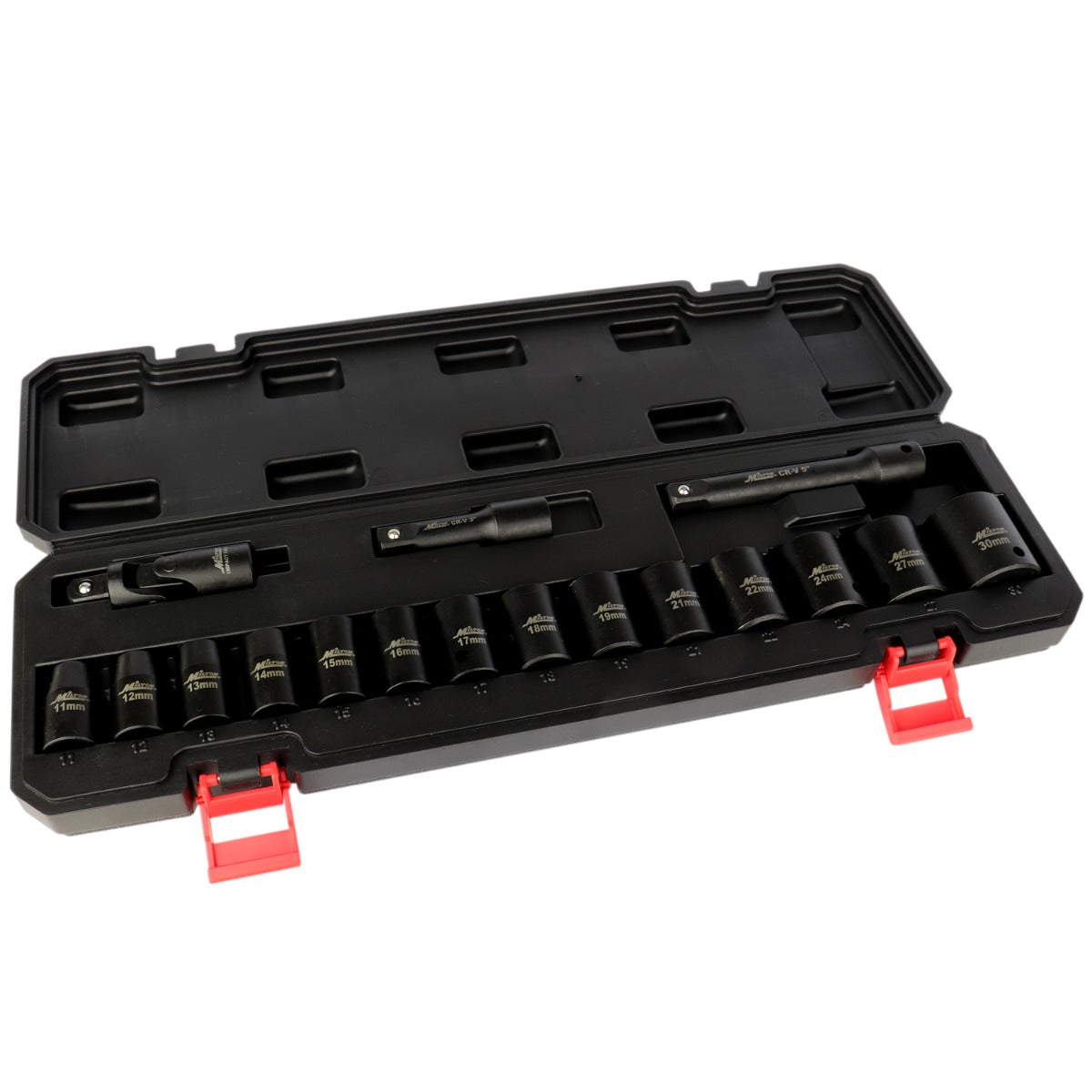 1300-SS-06 1/2 Drive Shallow 11-30 Metric Impact Socket Set w/Universal Joint & Extension Bars (17-Piece)