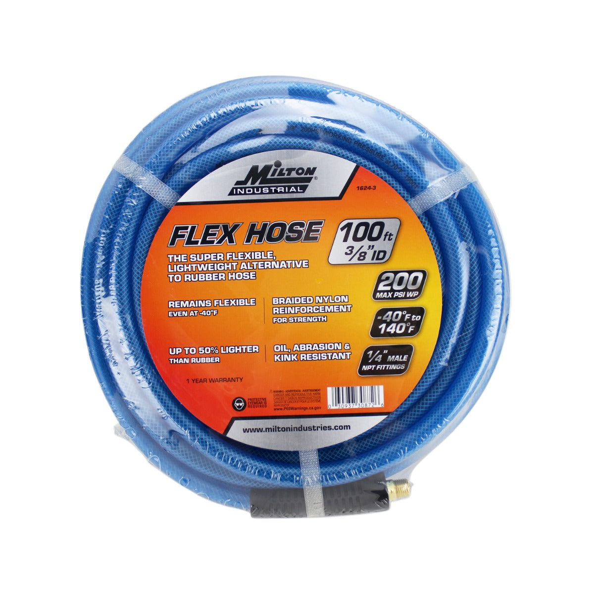 Flex Hose- Flexible, lightweight & braided polyurethane hybrid air hose with bend restrictor-100' length-1/4