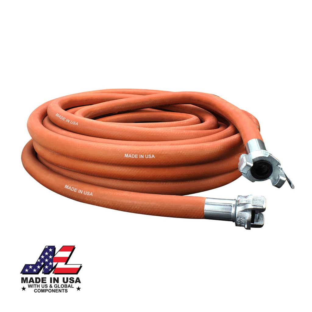 Industrial Jackhammer 50' Red Rubber Air Hose w/ 3/4" Crimped Universal (Chicago) Coupling Connection Fitting, MADE IN USA