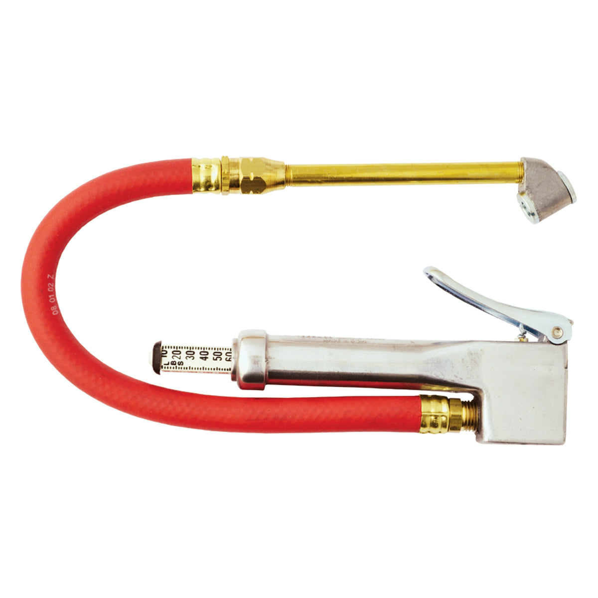 MEASUREMAN Heavy Duty Bayonet Style Tire Inflator, Aluminum Body, 20" Red Hose, Clip On Air Chuck Aluminum Slide Range 10 130psi Kpa