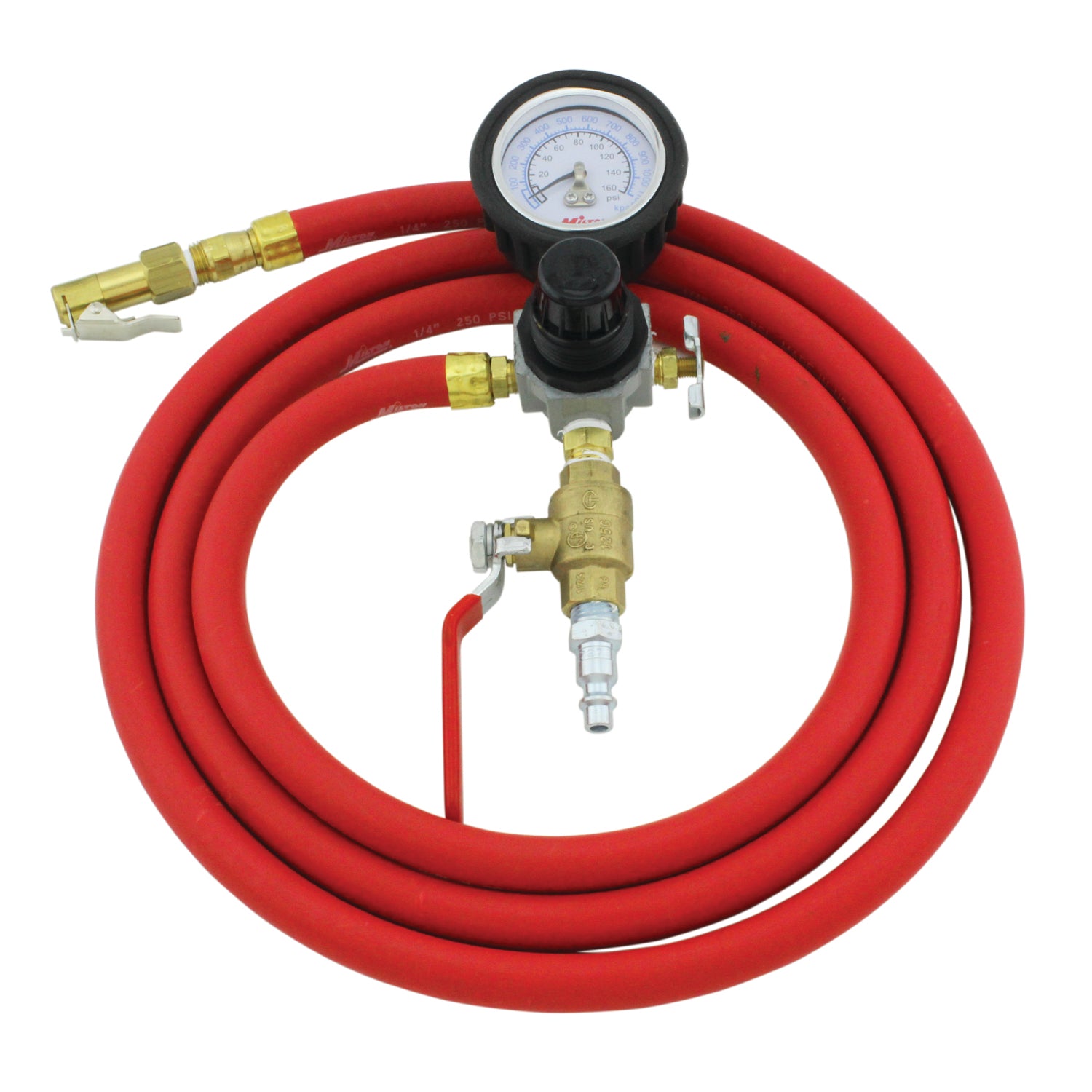 HD Truck Inflator Gauge, 7 ft. Rubber Air Hose, Easy On Grip, 10 - 160 PSI