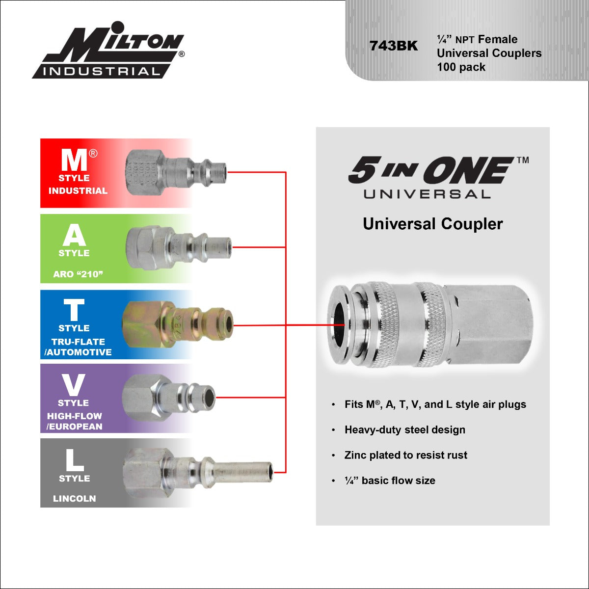 5 In 1 Connector Milton 5-in-One Universal Quick Connect Coupler - 1/4 NPT