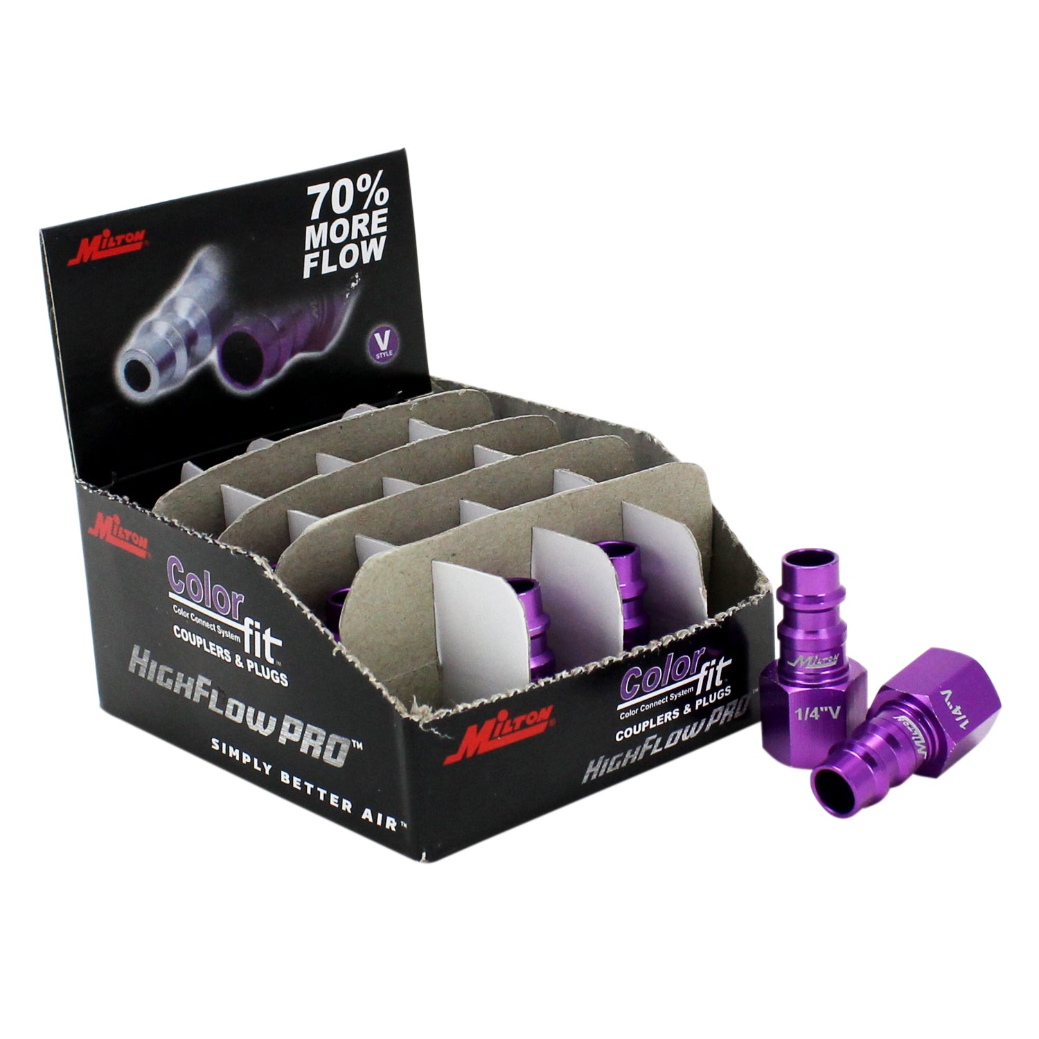 ColorFit by Milton HIGHFLOWPROâ„¢ Plugs (V-Style, Purple) - 1/4 NPT, (Box  of 20) — Milton® Industries Inc.