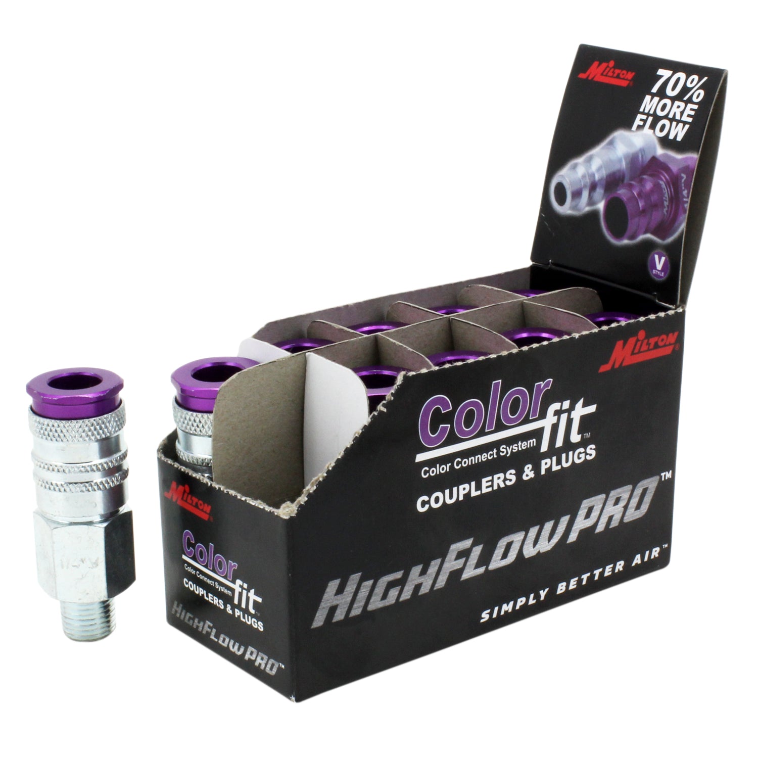 COLORFIT® HIGHFLOWPRO® Couplers (V-Style, Purple) - 1/4