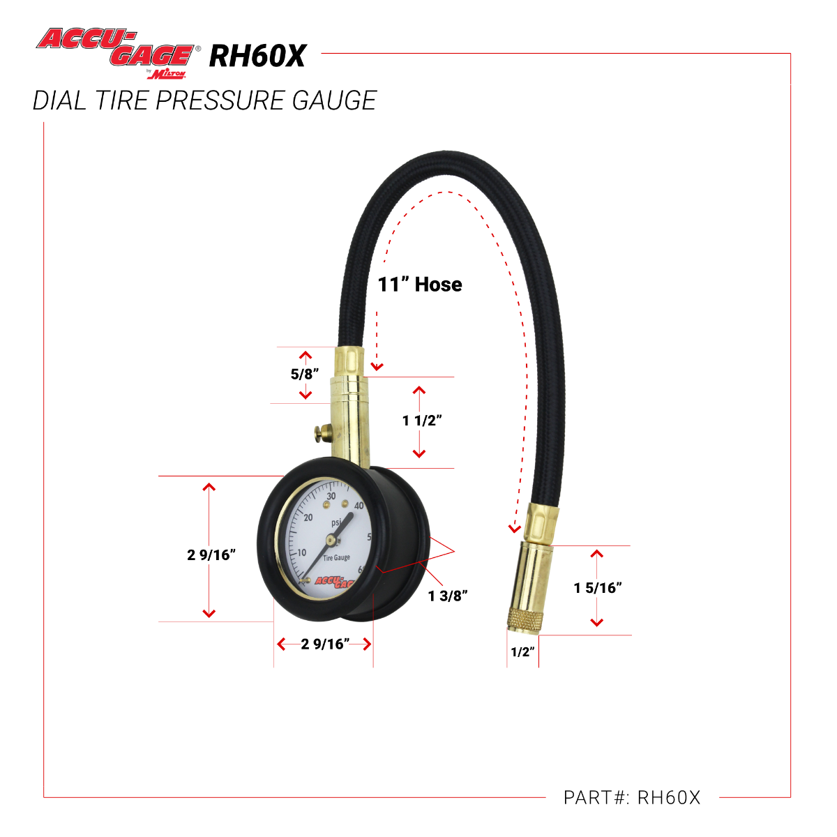 Low Pressure Fat Tire Pressure Gauge Accu-Gage Professional Low