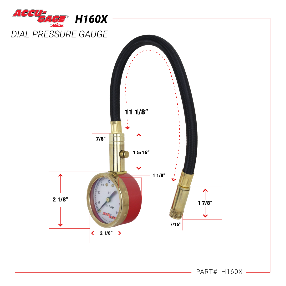 ACCU-GAGE® by Milton® Dial Tire Pressure Gauge with Straight Air Chuck ...
