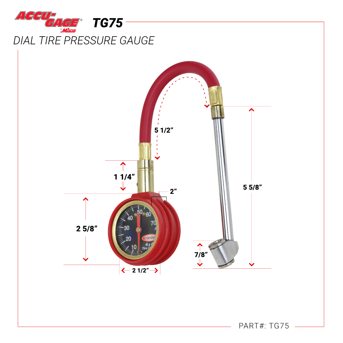 ACCU-GAGE® by Milton® Dial Tire Pressure Gauge with Dual Foot Air