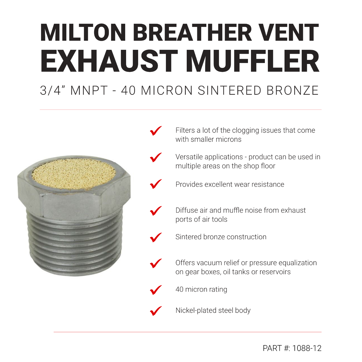Breather Vent Pneumatic Muffler, 3/4