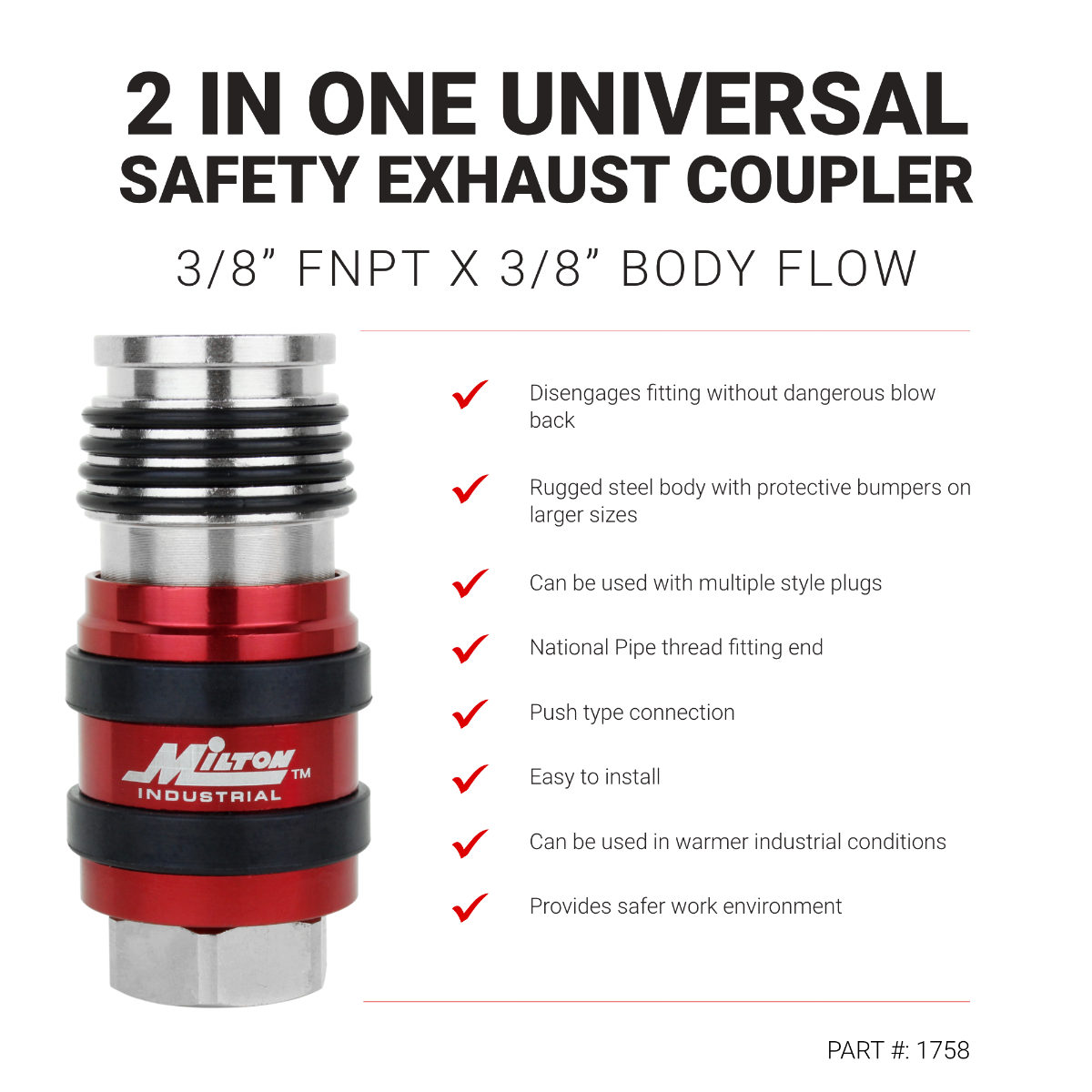 2-In-ONE Universal Safety Exhaust Industrial Coupler, 3/8