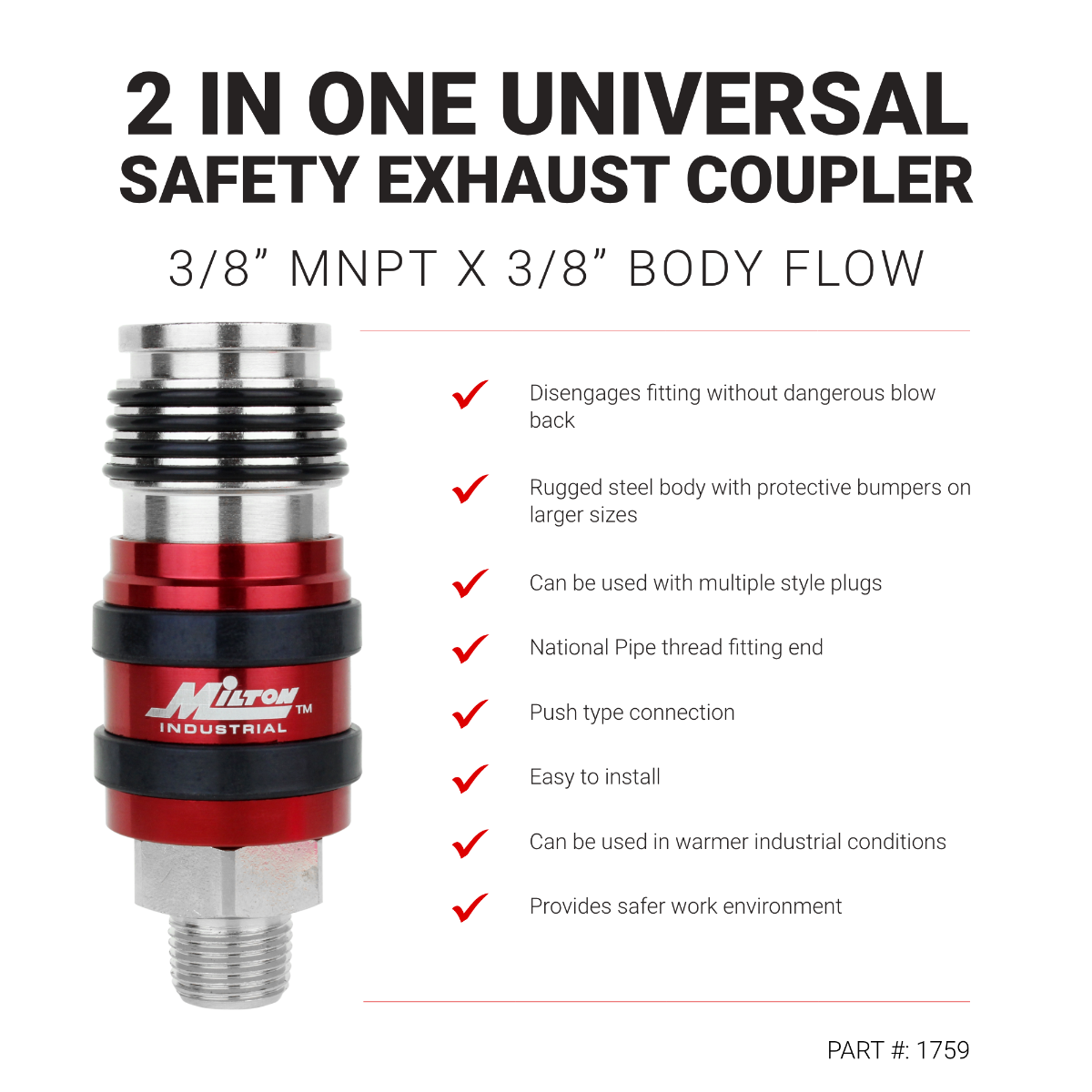 2-In-ONE Universal Safety Exhaust Industrial Coupler, 3/8