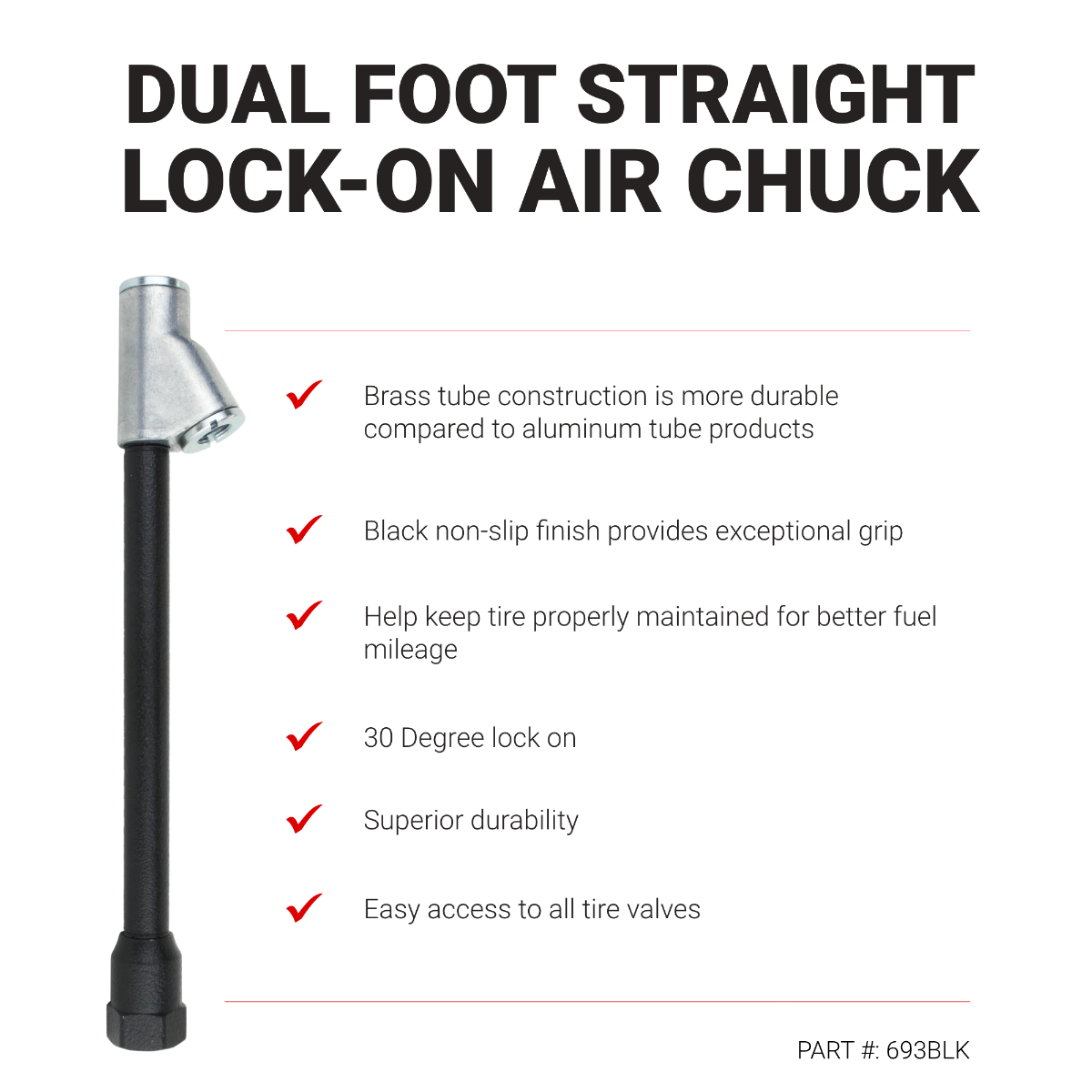 Dual Foot Straight Lock-On Chuck Matte Black Poly Finish, 1/4