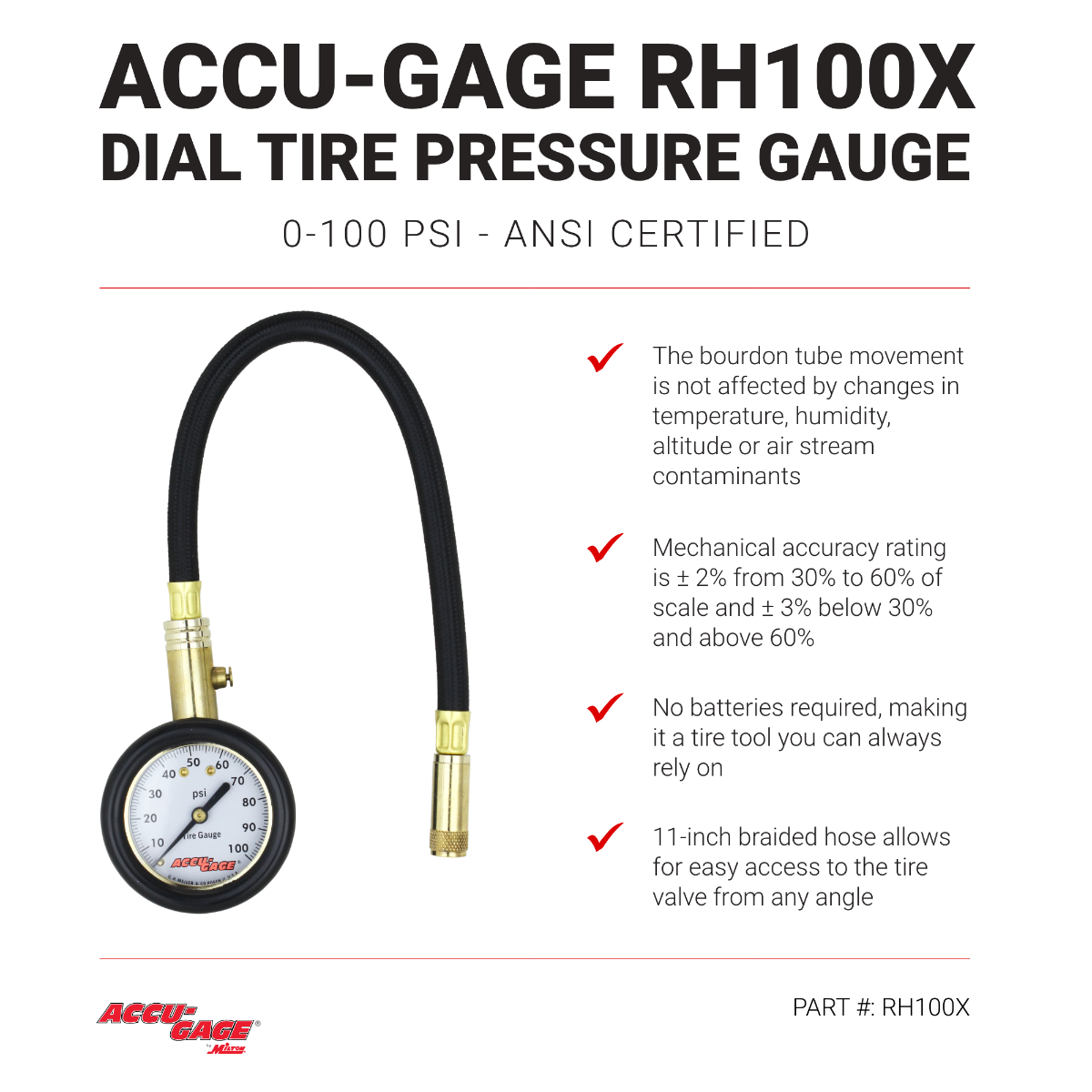 ACCU-GAGE® by Milton® Dial Tire Pressure Gauge with Straight Air Chuck ...