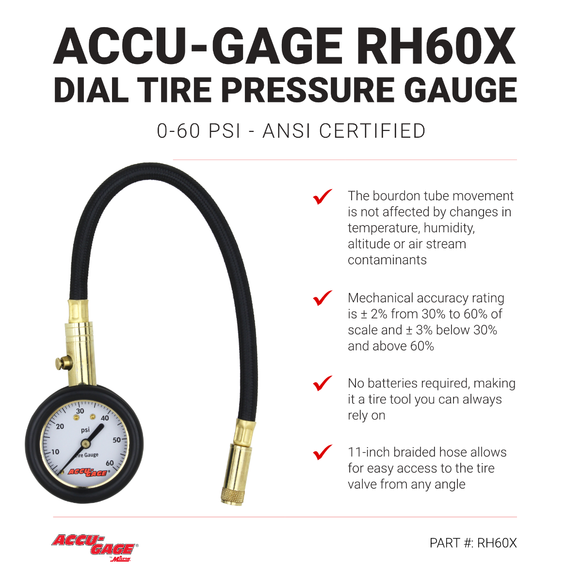 Pressure Gauge Fat Bike Tire Psi Presta Tire Gauge Accu-Gage Fat