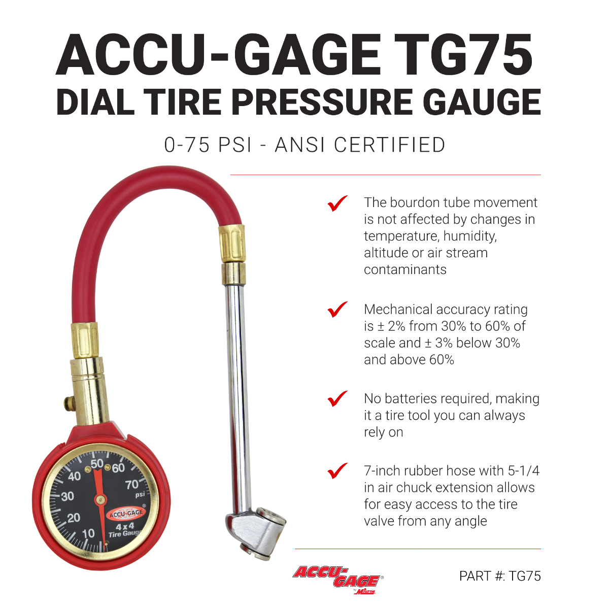 ACCU-GAGE® by Milton® Dial Tire Pressure Gauge with Dual Foot Air Chuc ...