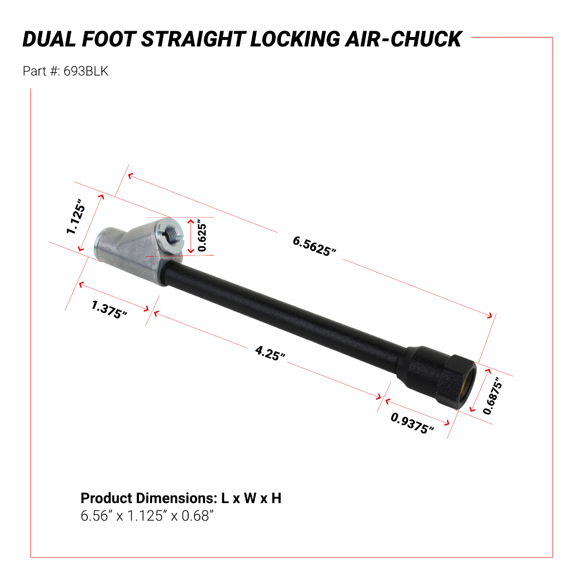 Dual Foot Straight Lock-On Chuck Matte Black Poly Finish, 1/4