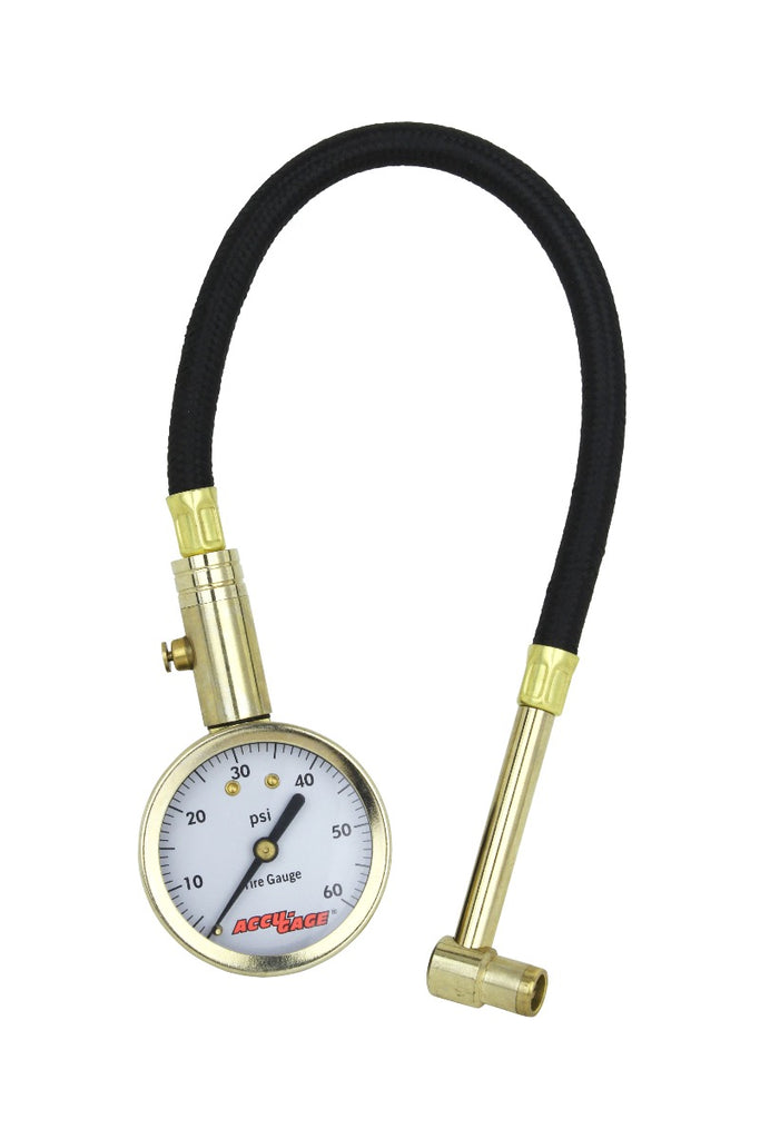 ACCU-GAGE® by Milton® Dial Tire Pressure Gauge w/ Right Angle Air Chuck and 11" Braided Hose - ANSI Certified for Motorcycle/Car/Truck (0-60 PSI)