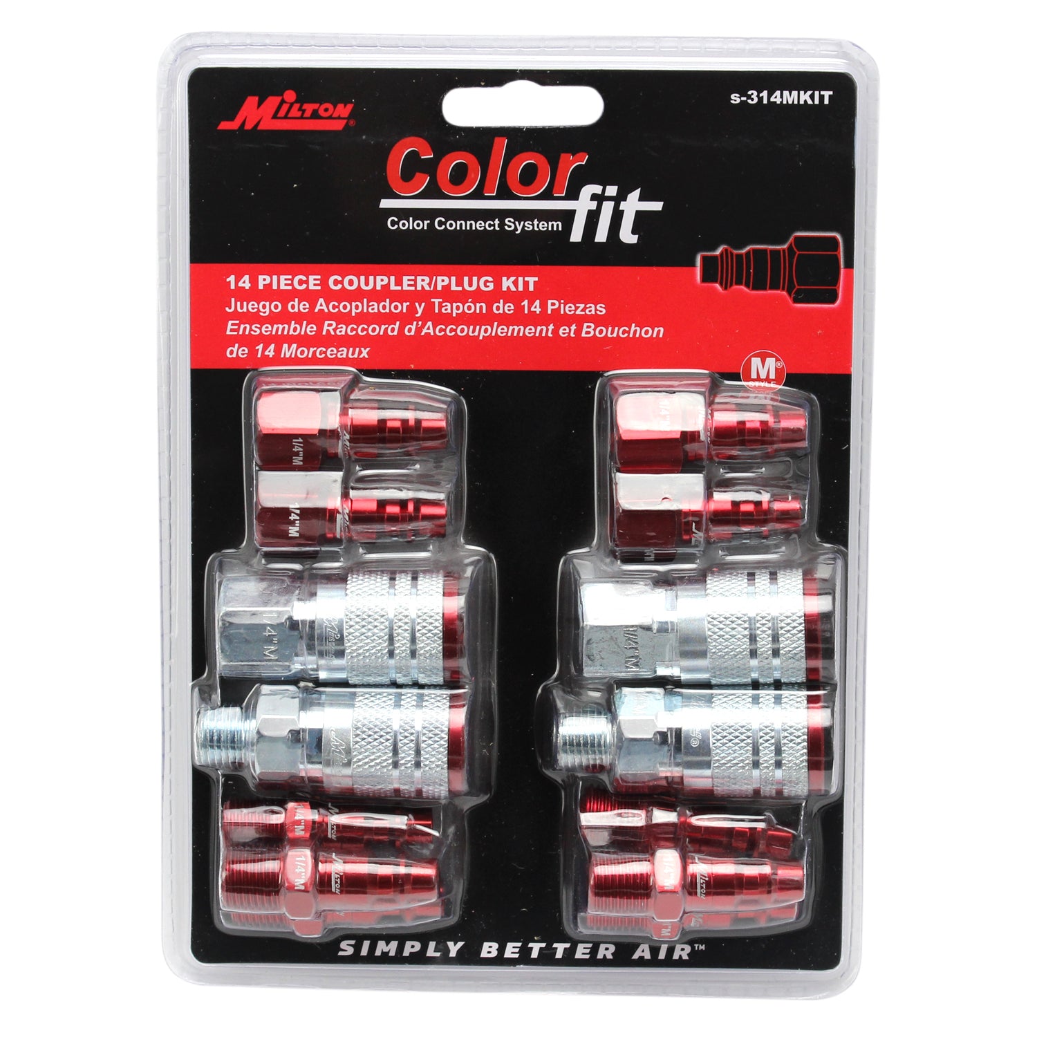 Milton ColorFit Coupler & Plug Kit M-Style Red 1/4" NPT - 14 Piece