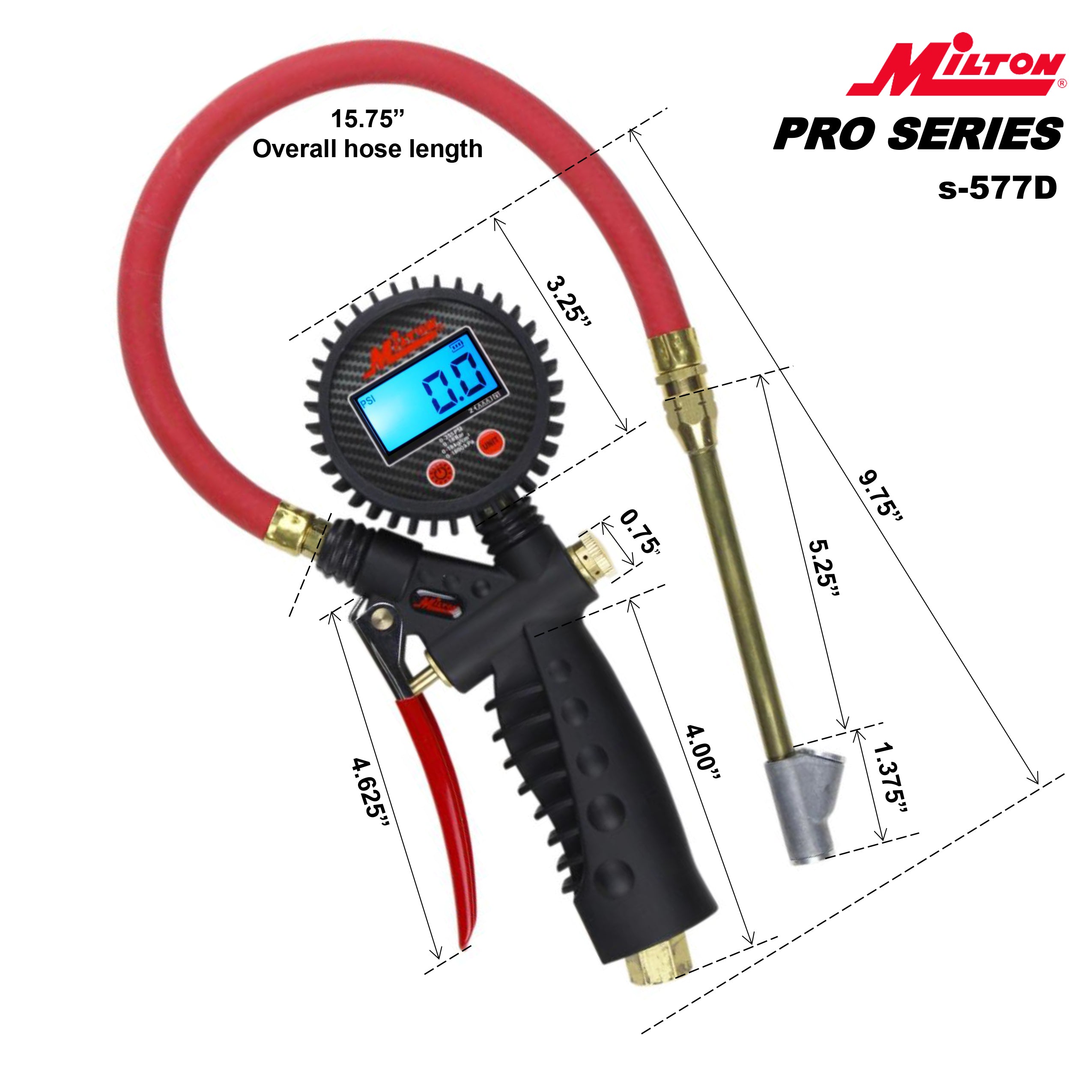Pro Digital Tire Inflator/Pressure Pistol Grip Gauge, Straight Foot Chuck w/Lock-On Threads, 15